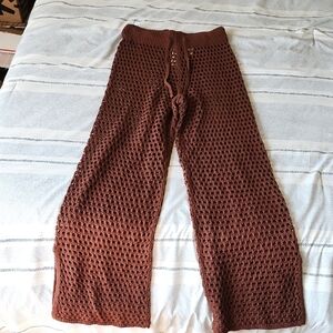 aerie Crochet Knit Swim Coverup Pants in Brown